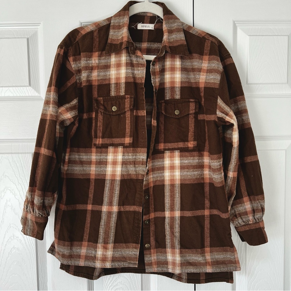 Spell Basecamp Brown Plaid Flannel Button Down - Picture 2 of 5